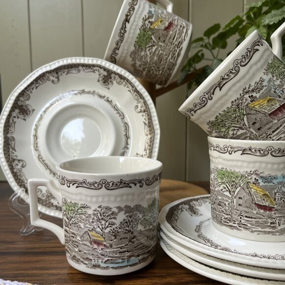 Shakespeare's Sonets Kensington Anne Hathaway 4 Ironstone Pair Cups & Saucers - Picture 1 of 16
